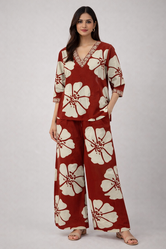 Crimson Bloom Co-ord Set